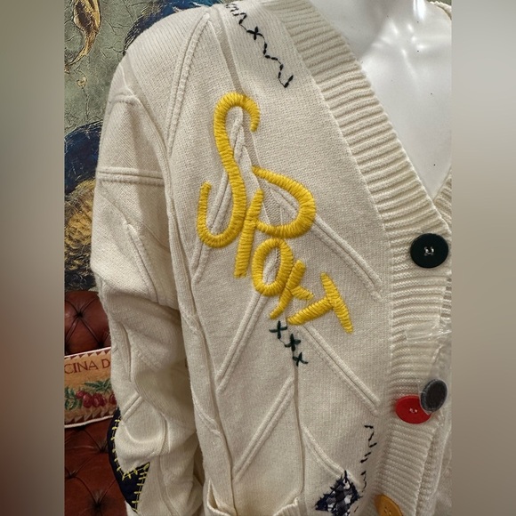 NWOT Cream Cardigan with Colorful Buttons and Embroidery - Picture 6 of 13